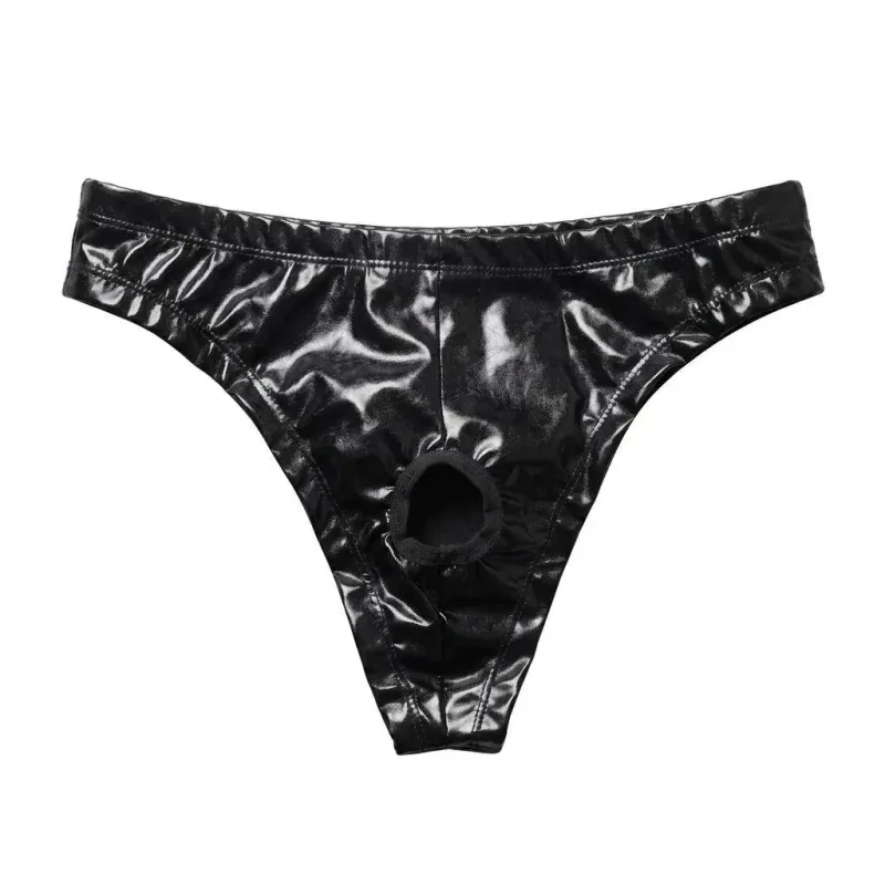 1Pc Men's PU Leather Triangle Pants, Crotch Hollow Sexy Triangle Underwear, Boxing Fitness, Adult Novelty, Sweet Gift