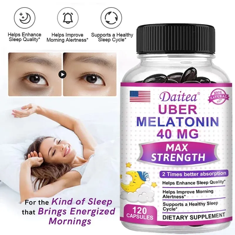 Daitea Melatonin Supplement 40mg Contains Vitamin C Theanine Extract Capsules to Promote Sleep Quality & Alertness Non-GMO — image 2