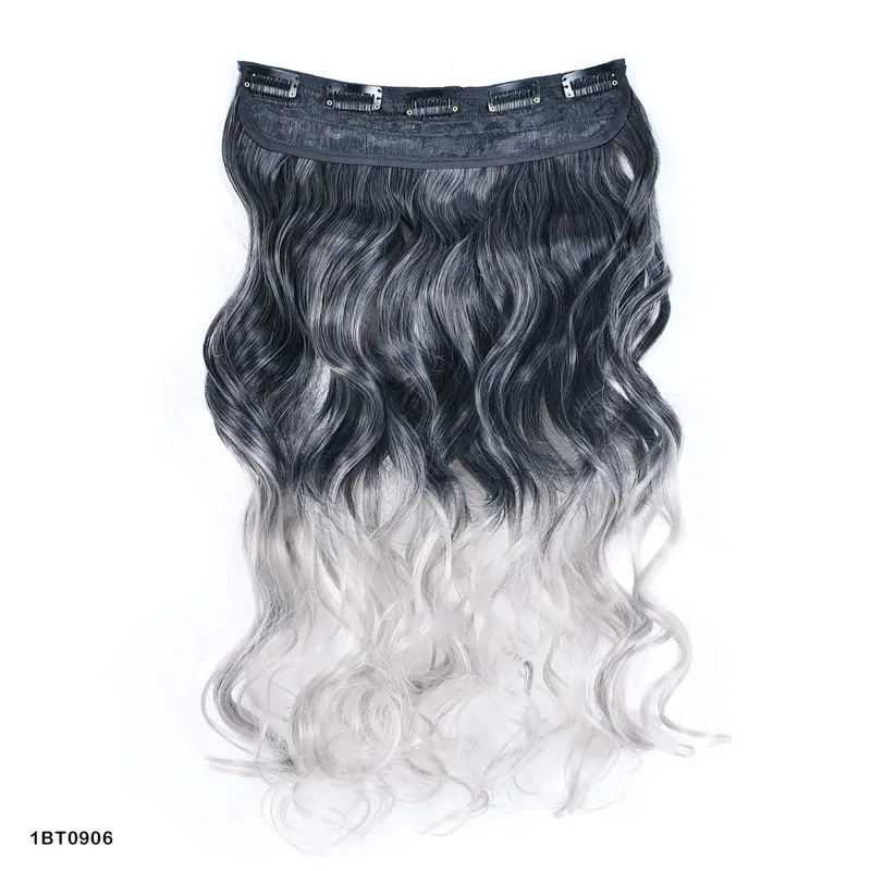 Clip in One Piece Wavy Synthetic Hair Extension Long Straight Synthetic Black Gray Color GreyHairpieces — image 17