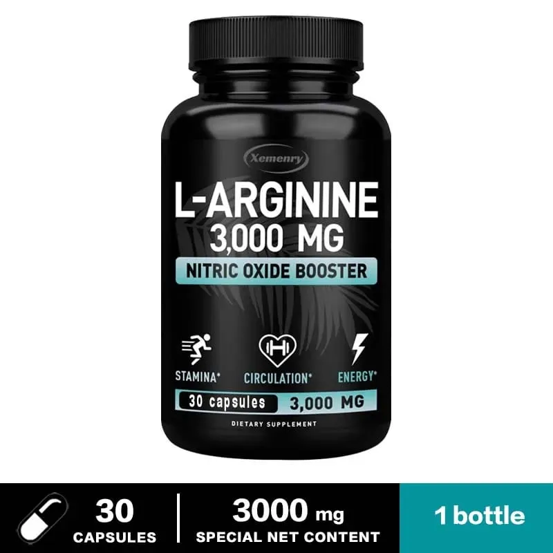 L-Arginin-Kapseln 3000 mg – Stickoxid-Booster – Verbessern Sie die Energieausdauerleistung und bauen Sie Muskelmasse auf