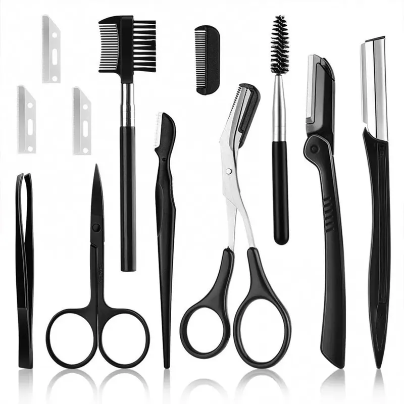 Ensemble de tondeuses à sourcils, ciseaux, pincettes, rasoir, grattage, peigne à sourcils, pince à sourcils, outils de maquillage, 3/4/5/11/12 pièces — image 8
