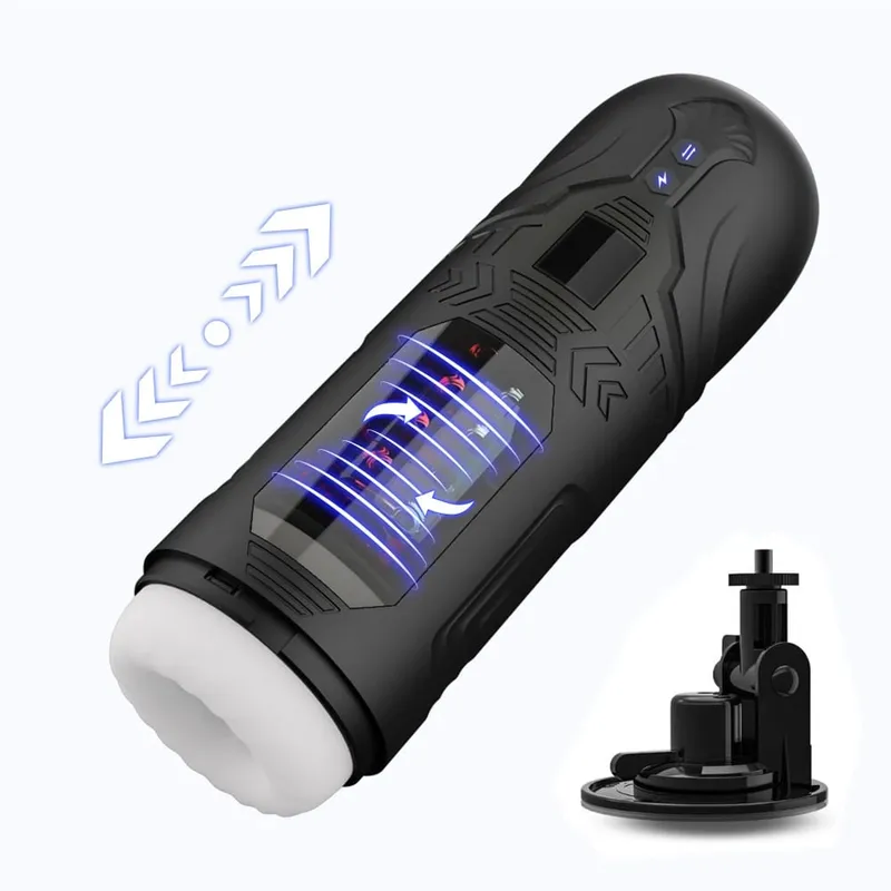 Masturbatore maschile automatico con rotazione telescopica Masturbazione con ventosa Simulazione Pistone per pompini Giocattolo adulto del sesso per uomini