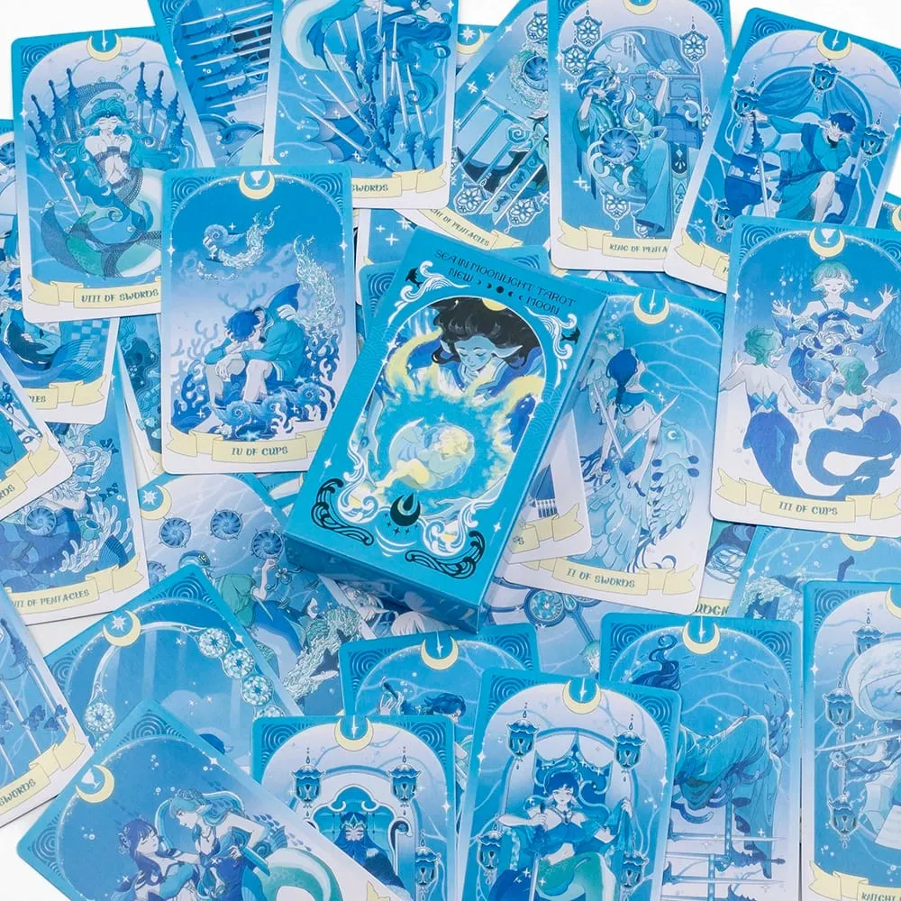 Meer im Mondlicht, Neumond-Tarotkarten, englische Version, 78 Stück, Ozean-Thema, emotionale Heilung, Wahrsagerei, Brettspiel, Tarotkarten — image 6