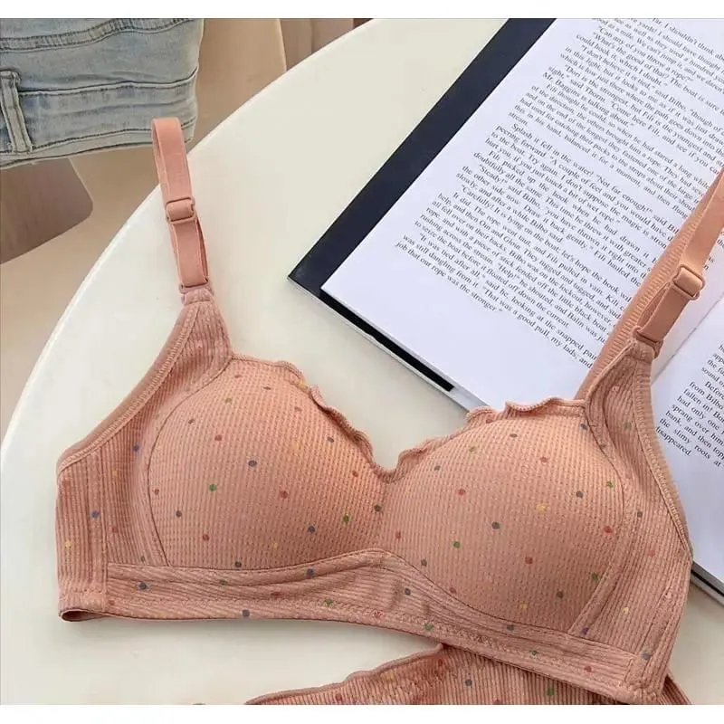 MOYISU – soutien-gorge sans fil blanc à pois, pour adolescents, soutien-gorge Push Up, rétraction du buste, ensemble de Bralette Non rembourré, petite poitrine, Anti-affaissement — image 11