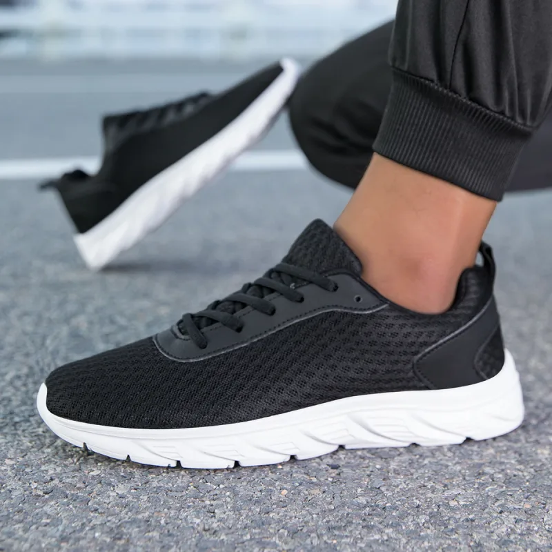 Scarpe da ginnastica da uomo nere solide Tomaia in maglia cava Suola antiscivolo Suola leggera Allenamento da jogging Calzature sportive da viaggio quotidiane casuali — image 9