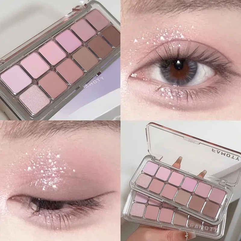 12 สีความอิ่มตัวต่ำ Matte Eyeshadow Palette ชา Apricot Earth Tones Long Lasting Pearlescent Matte Eye แต่งหน้าสำหรับทุกวันใช้ — image 11