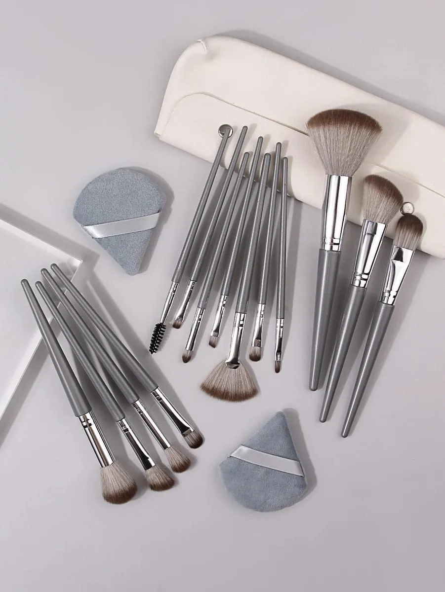 Bløde makeup-børster sæt med trekantpudder, bærbar taske Foundation Blush øjenskyggeblandingsværktøj til kvinder, begyndere — image 4