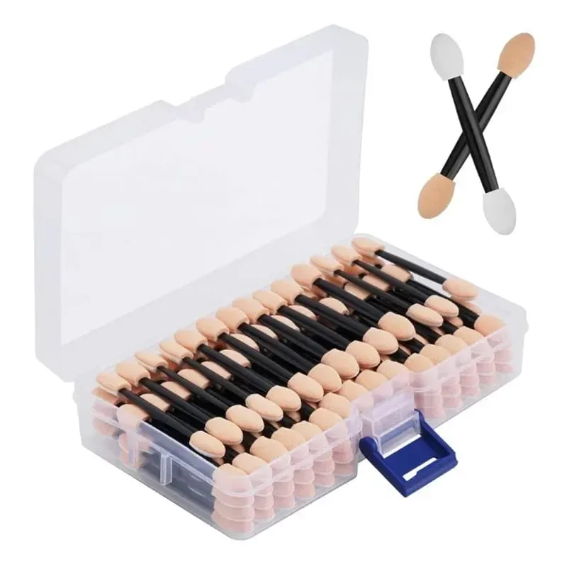 Cuttte 50/100PCS Disposable Dual Sides Eye Shadow Sponge Applicators with Container Length Eyeshadow Brushes Makeup Applicator — image 8