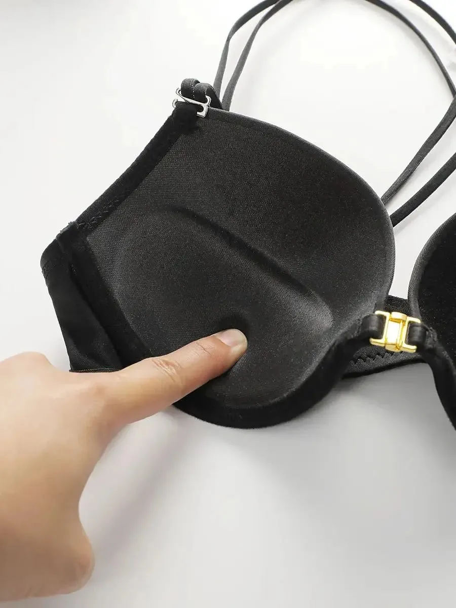 Conjunto de sujetador con tiras cruzadas y botones delanteros para mujer, Push Ups, encaje de Color sólido, conjunto de ropa interior informal cómoda para uso diario Sexy A2159 — image 5