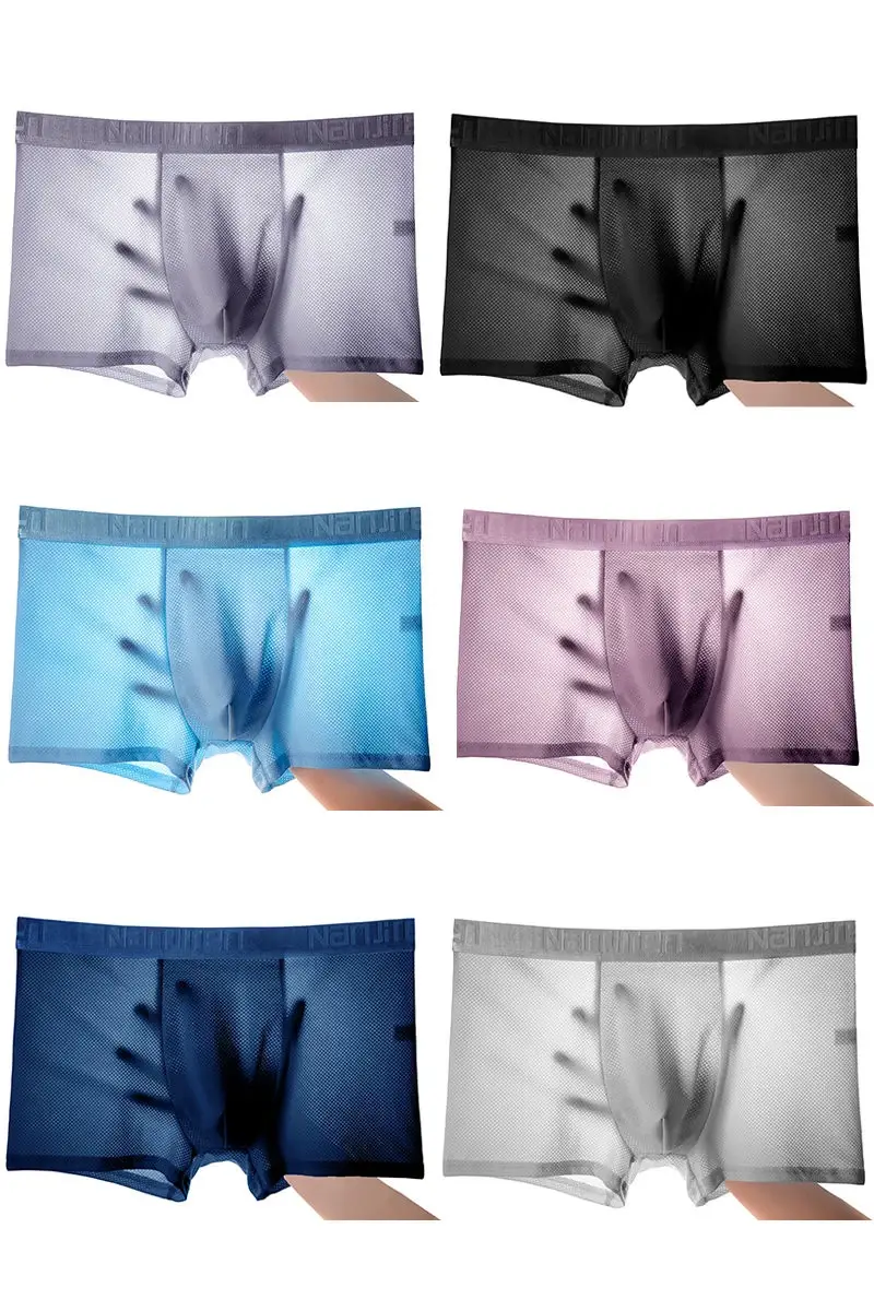 4pcs Ice Silk Mesh Boxer Shorts Men's Underwear Cool Underpant Breathable Sexy Slim Panties Bamboo Lingerie Wholesale Lots L-6XL — image 15