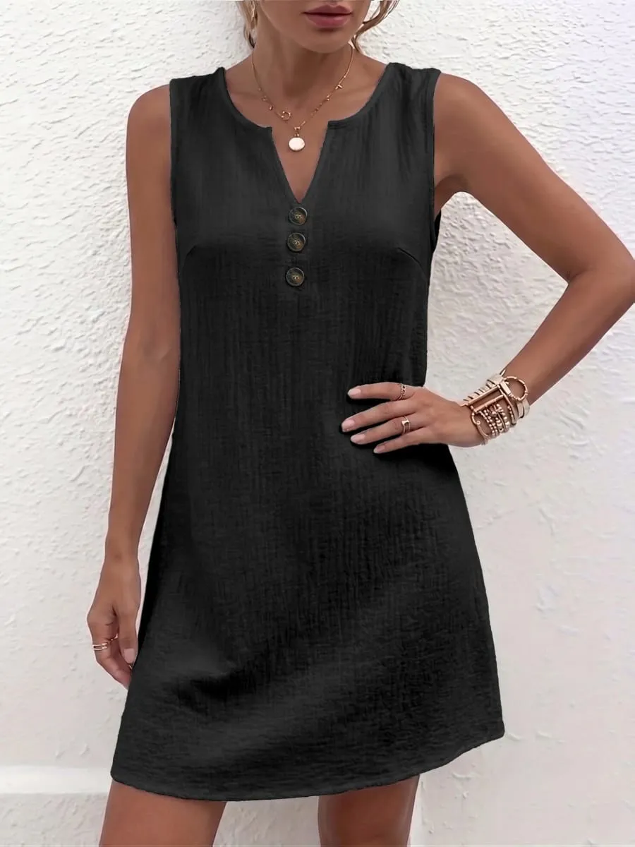 Plus Size Casualowa sukienka bez rękawów z guzikami, zapewniająca swobodny styl i wygodę — image 4
