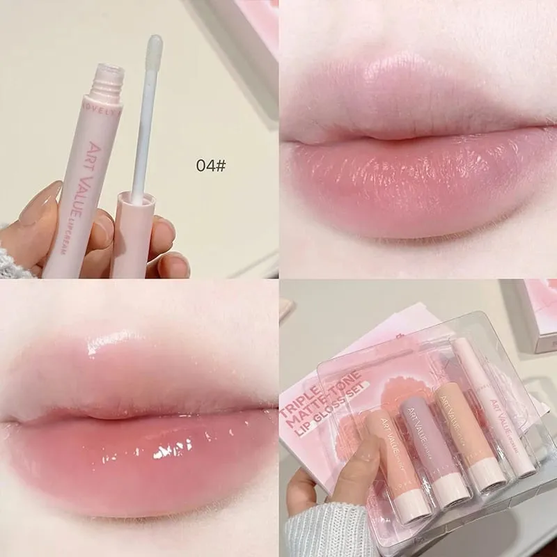 ART VALUE 4 PCS Ensembles de maquillage pour les lèvres comprennent 3 couleurs de rouge à lèvres liquide mat velours et 1 kit de cosmétiques à l'huile de baume à lèvres Gloss à lèvres durable — image 4