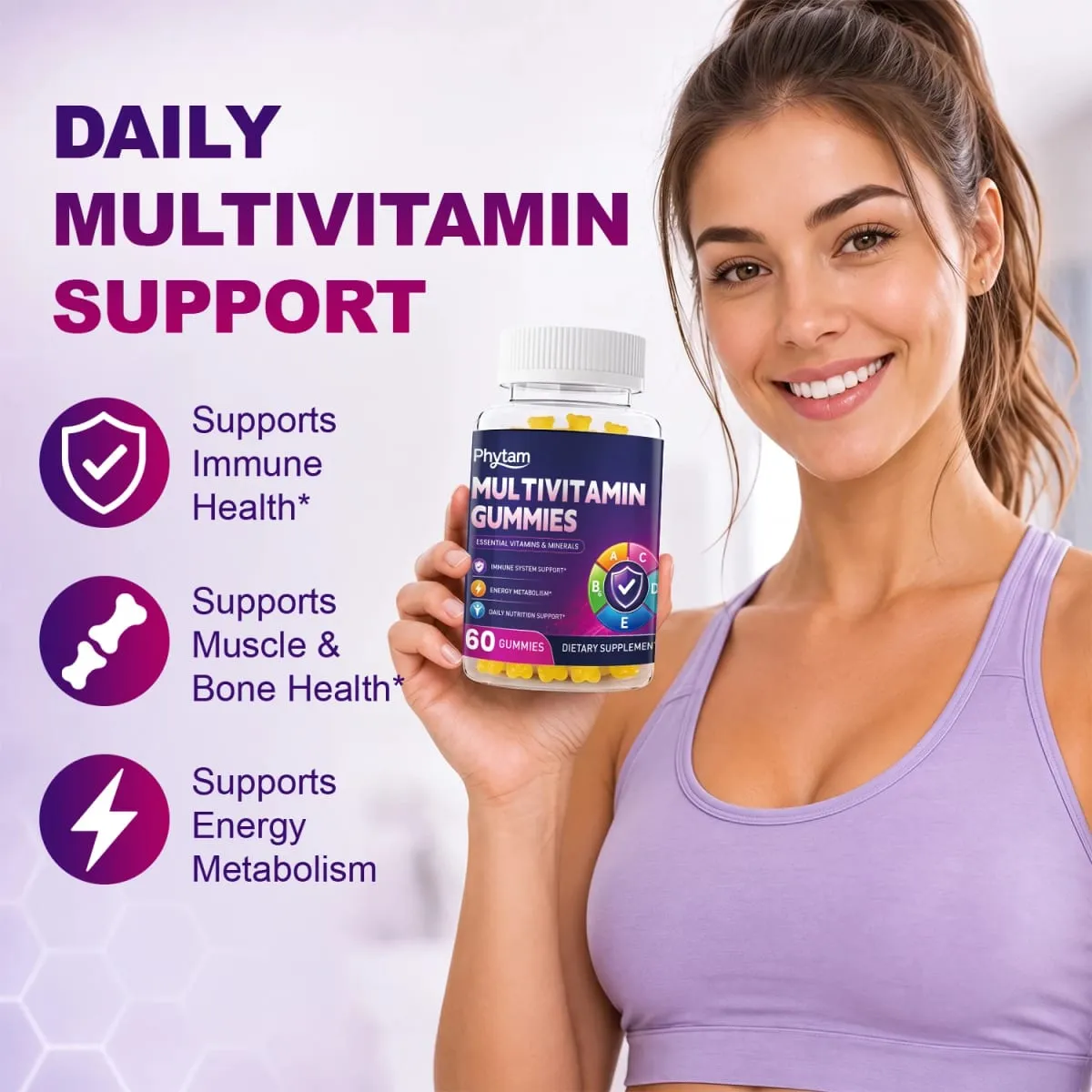 Multivitamin Dewasa Bear Gummies 14 dalam 1 Vitamin Mineral Kompleks Vitamin C Zink B D Metabolisme Tenaga Imun Sokongan Pemakanan Harian 60 Kiraan — image 5