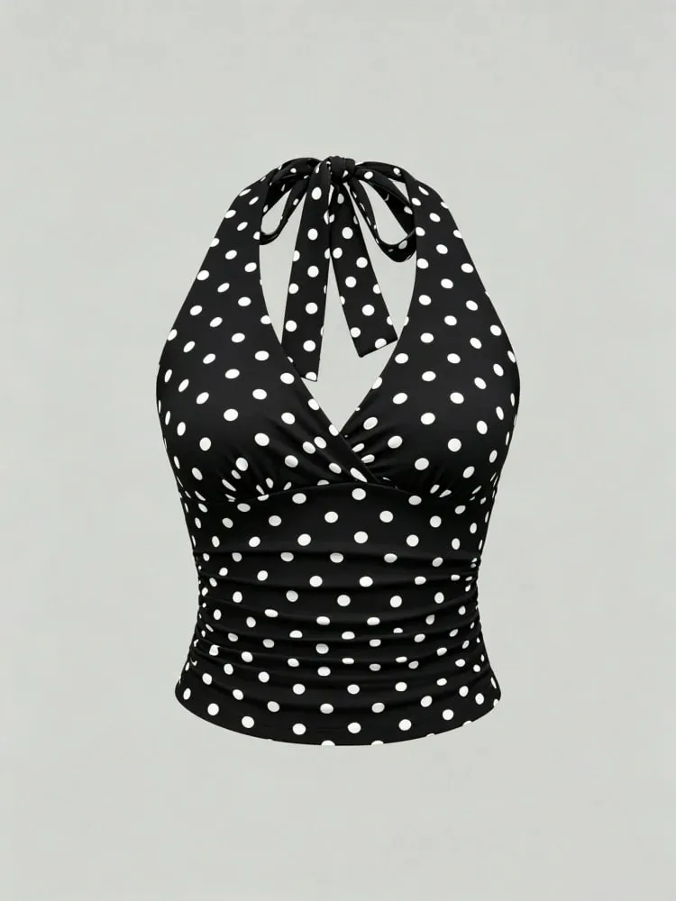 Haut court imprimé léopard, col en v, dos nu, col licou, Sexy, sans manches, froncé, Streetwear, Y2K, été — image 5