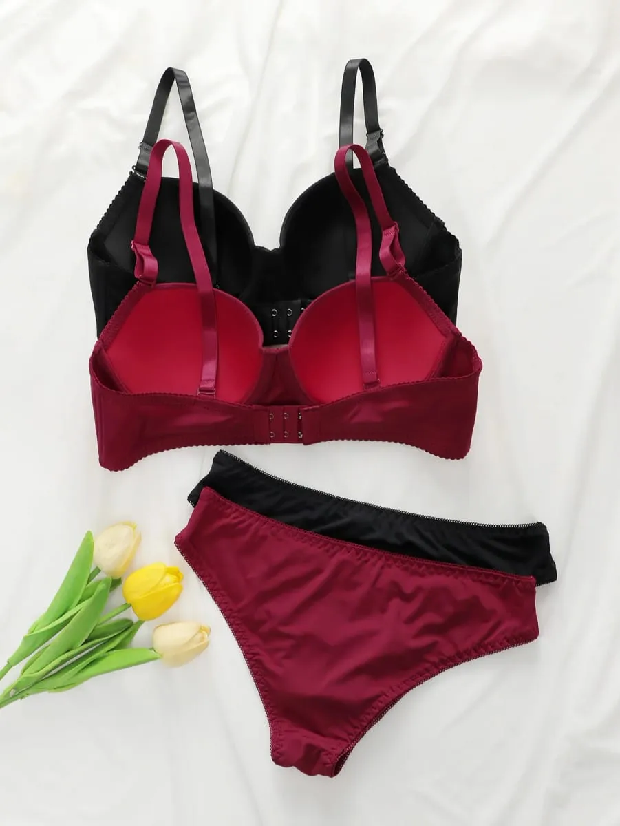 2sets Solide Bügel Dessous Set Frauen Push-Up Bh Mit Stahl Ring Mode Frauen Unterwäsche Panty Alltags Bhs Sets j2611 — image 2