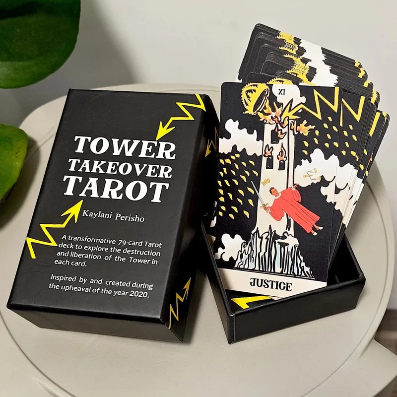 Dek Tarot Pengambilalihan Menara 12*7cm dalam Kotak Tegar Set Tarot 79 Kad Unik untuk Transformasi & Pembebasan Timbul dua kali