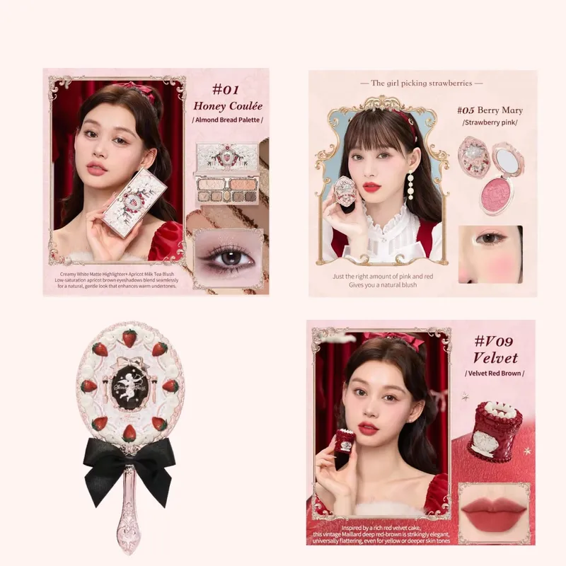 Conjunto completo de maquiagem Flor Knows Morango Rococó Glitter Matte Lipgloss Blush Power Velvet Batom Kit Conjuntos de perfume — image 11