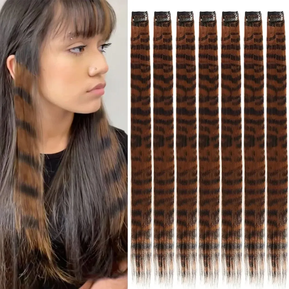 18 '7 ชิ้น Rainbow ยาวตรง Zebra พิมพ์สังเคราะห์ Feather คลิปในส่วนขยายของผมสำหรับผู้หญิงเหมาะสำหรับวันฮาโลวีนคริสต์มาส — image 8