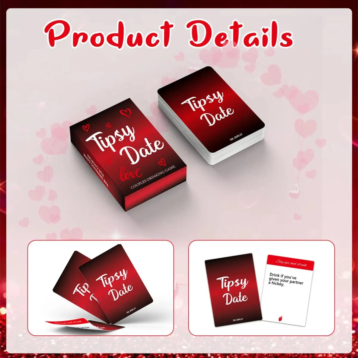 Gioco di carte da bere Tipsy Date da 50 pezzi per appuntamenti di coppia, incontri di amici, raduni, regalo di San Valentino — image 3