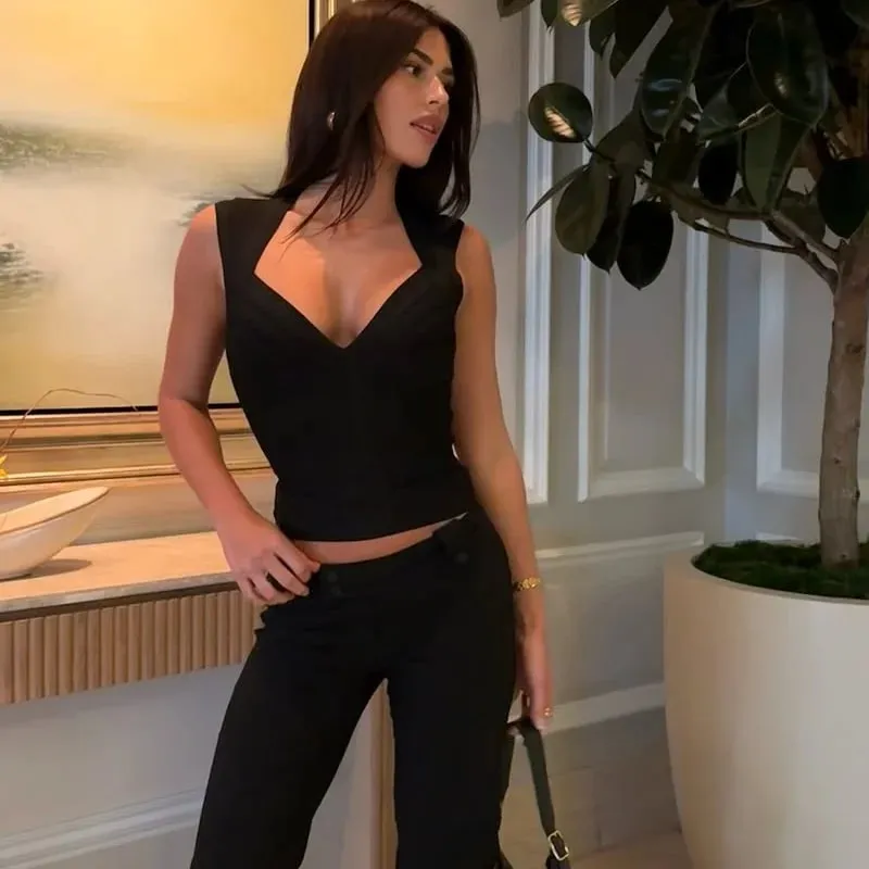 Stylová pevná bandáž Cami Top Pruhovaný čtvercový výstřih Bodycon Těsná vesta bez rukávů léto 2026 NOVINKA Elegantní oblečení na dovolenou na párty — image 4