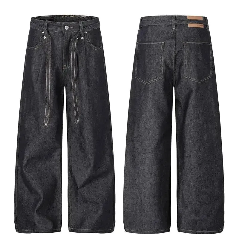 Jean délavé en détresse de style américain, ceinture à coutures visibles, pantalon en Denim unisexe, ample, jambes larges, jambes droites, 9X3768 — image 2