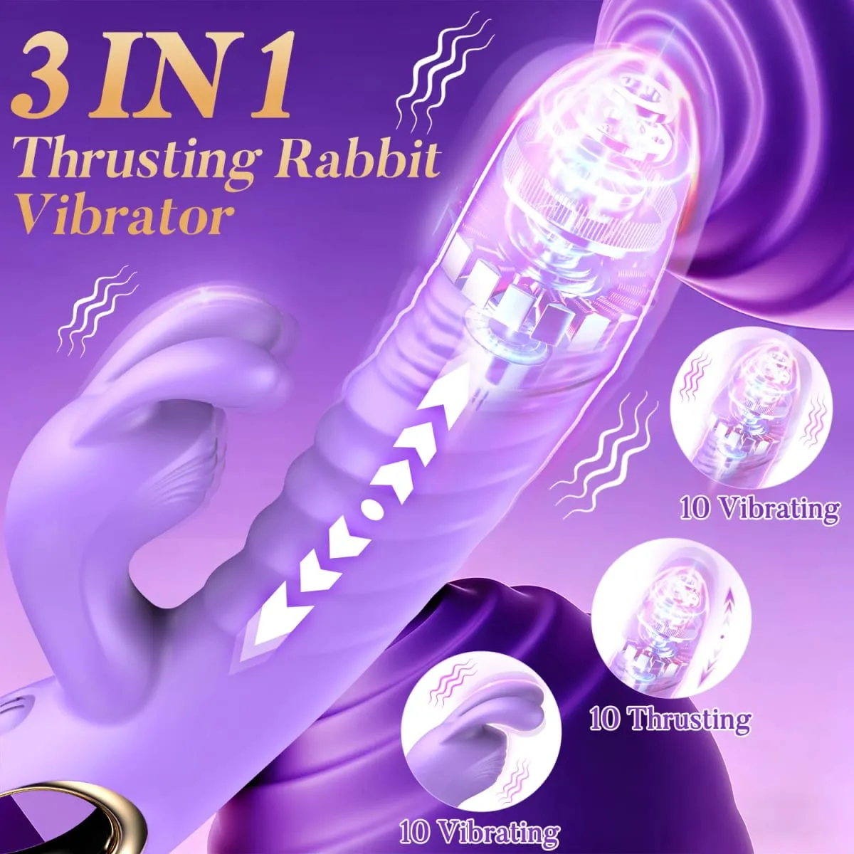 Rabbit Thrusting G Spot Vibrator Anal Dildo na may 10 Vibrating Thrusting Liquid Silicone Vaginal Massage Adult Sex Toys para sa mga Babae — image 2