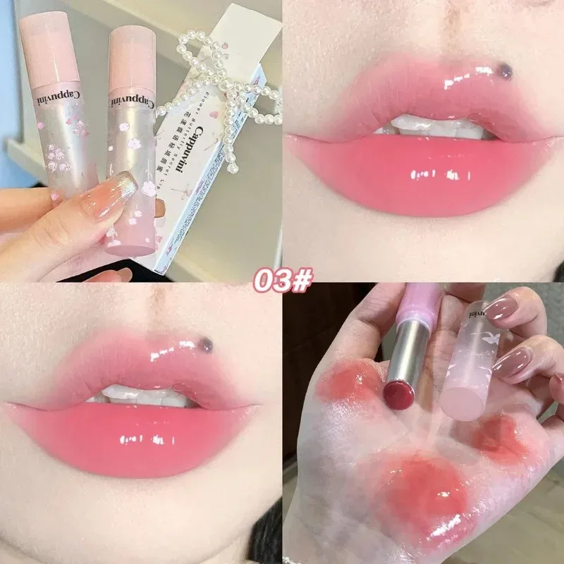 Spiegelglas Fester Lipgloss Wasserlicht Rundrohr Anhaltender feuchtigkeitsspendender Lippenstift Natürlicher Nude-Pfirsich-Tönung Gelee-Lippenglasur-Make-up