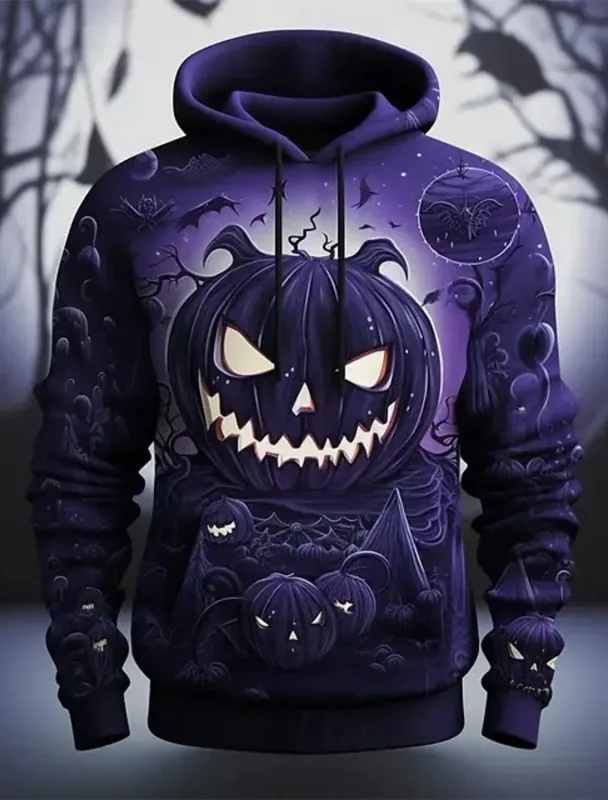 ฮาโลวีนสีม่วงฟักทองเสื้อกันหนาวหมวก pullover 3d รูปแบบการพิมพ์คู่ผู้ชายผู้หญิงฮาโลวีนงานรื่นเริงเครื่องแต่งกายปาร์ตี้สบายๆทุกวัน — image 3