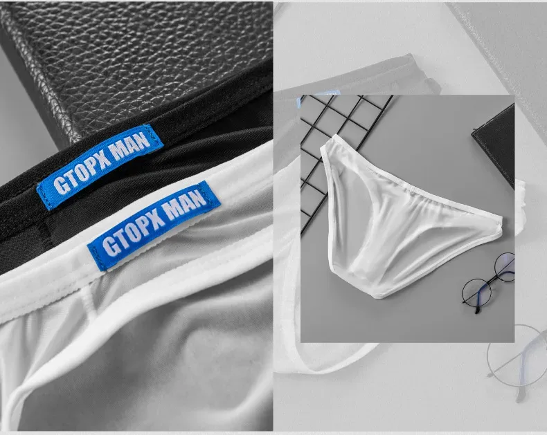 Seksowna bielizna męska cienkie przezroczyste figi z lodowego jedwabiu U etui Ropa Interior Hombre męskie majtki — image 15