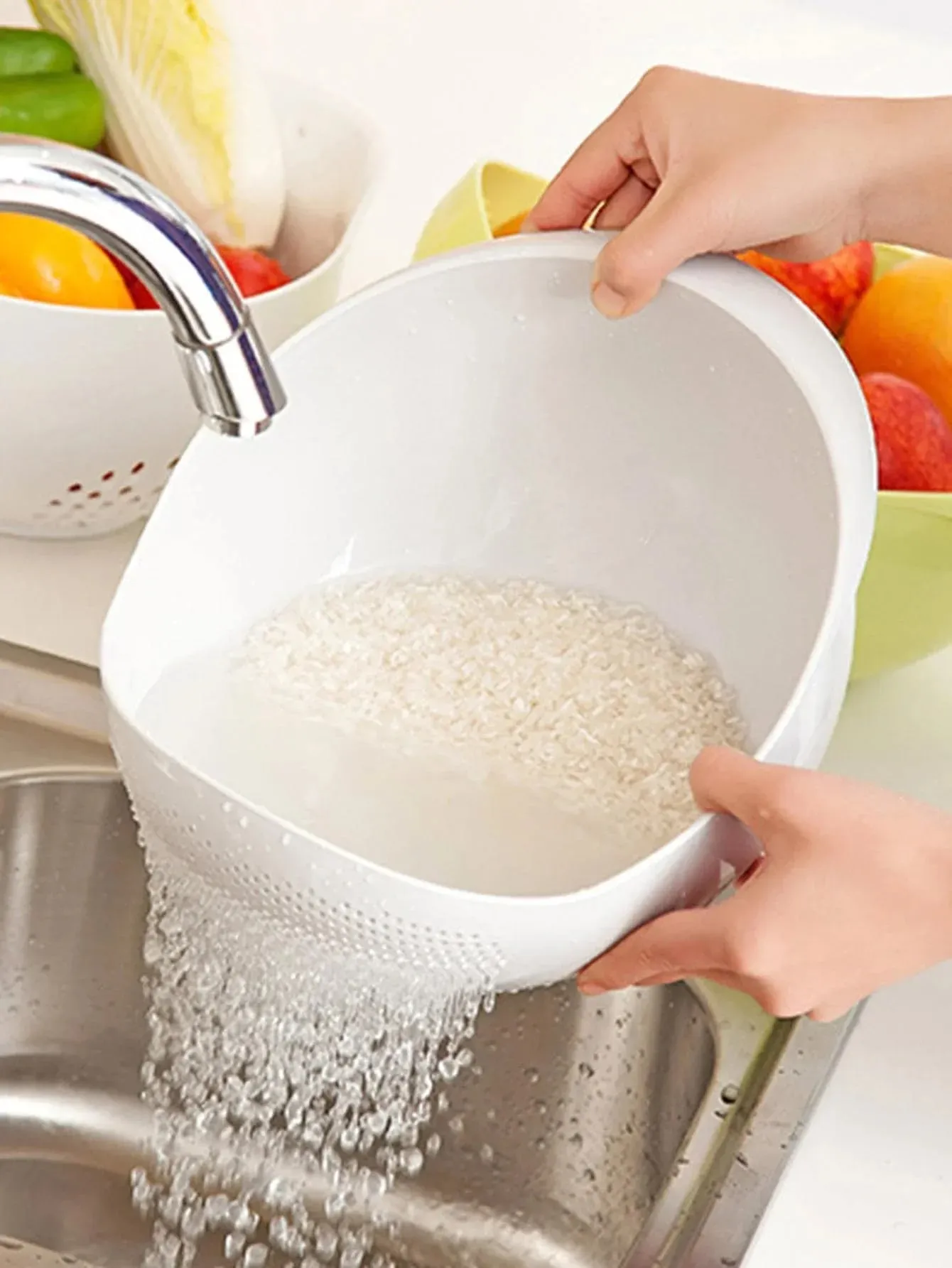 Passoire en Silicone pour bol de riz, panier de vidange pour bol de fruits, panier de lavage avec poignée, organisateur de cuisine à domicile, 1 pièce