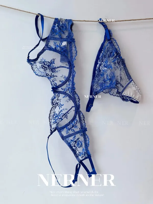 Französischer Stil Mesh-Stickerei-Spitzen-BH-Set mit Bügel, leicht transparenter dünner Dessous-Minimizer-BH für große Büste S-XL — image 9