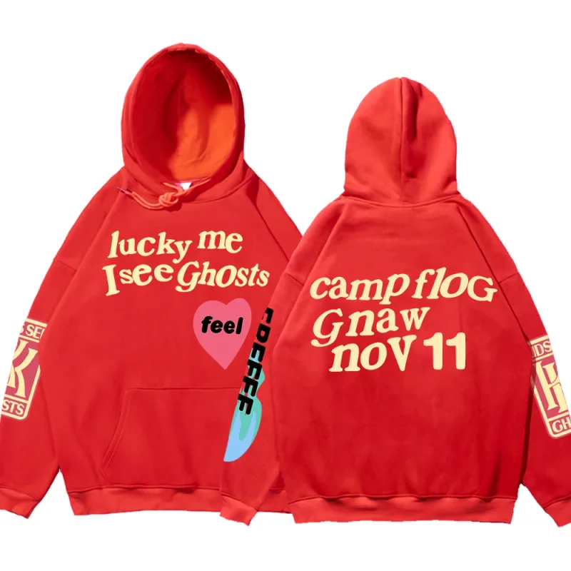 Graffiti-Buchstabe gedruckt lose Kapuze Kanye Sweatshirts Männer übergroße Fleece Luck Me I See Ghosts Hoodie Unisex Pullover Hoody — image 9
