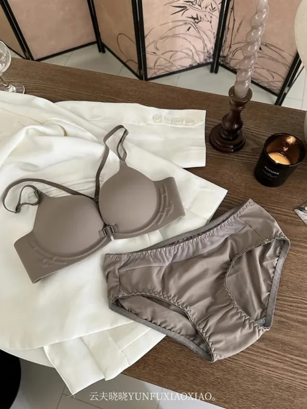 Set di lingerie senza schienale con chiusura frontale con set di reggiseno confortevole e senza fili, anti-cedimento, edificante, con busto piccolo. — image 9