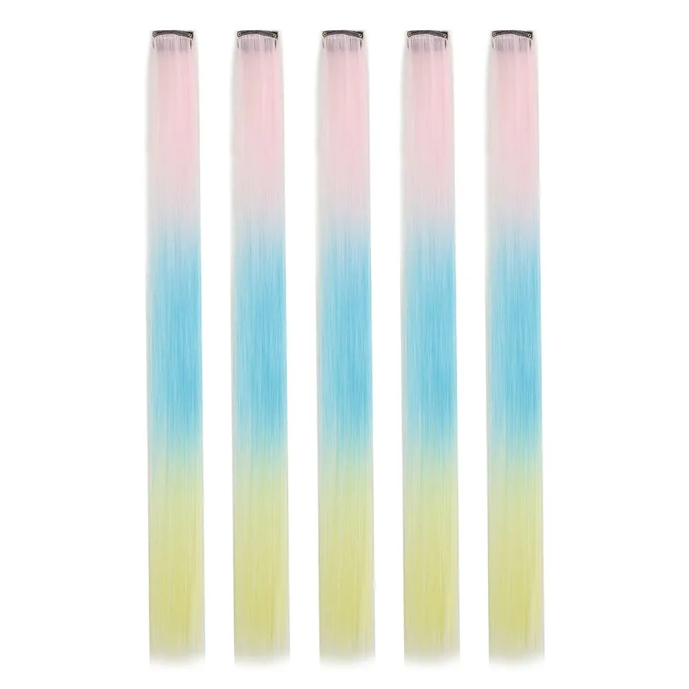 5 stks/set Clip in Hair Extensions Synthetische Haarstukjes Gekleurde Party Hoogtepunten voor Meisjes 18 inch Multi-kleuren Steil Haar — image 20