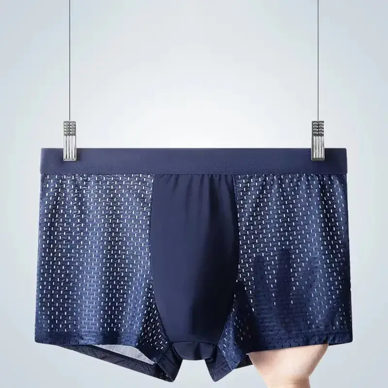 4pcs Men's Underwear Ice Feel Mesh Men Boxershorts Plus Size Panties Solid Sexy Men Boxer Summer Breathable Intimate Underpants — image 4