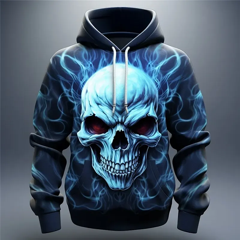 Flame Skull 3D พิมพ์ผู้ชาย Hoodies ฤดูใบไม้ร่วงสบายเสื้อแขนยาวกลางแจ้ง Street Gothic Hip Hop เสื้อผ้า Unisex — image 2