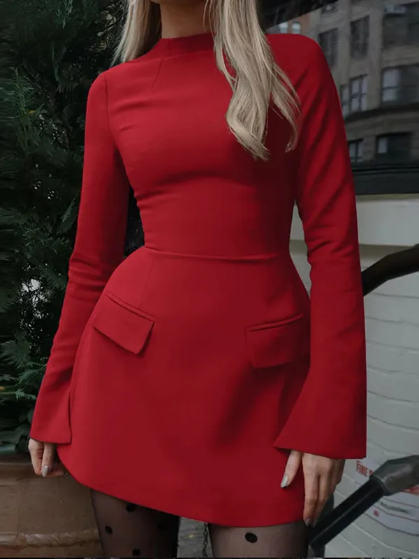Dulzura Long Sleeves Zipper Bodycon Mini Dress With Pocket Solid Elegant Outfit Office Streetwear Women’S Autumn Winter Clothes — image 9