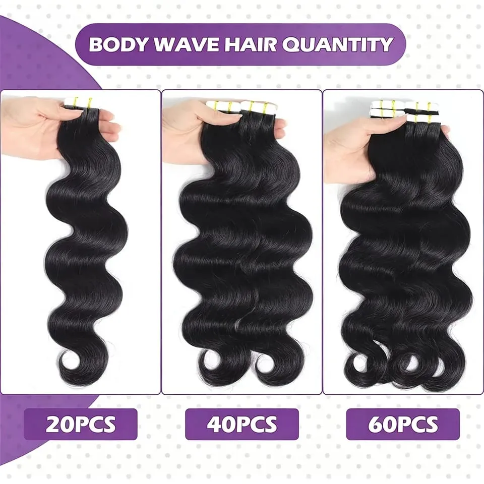 Body Wave เทปต่อผม Extensions 100% เวียดนามผมมนุษย์สีดำธรรมชาติที่มองไม่เห็นเทปสำหรับผู้หญิง 16-26 นิ้ว — image 5