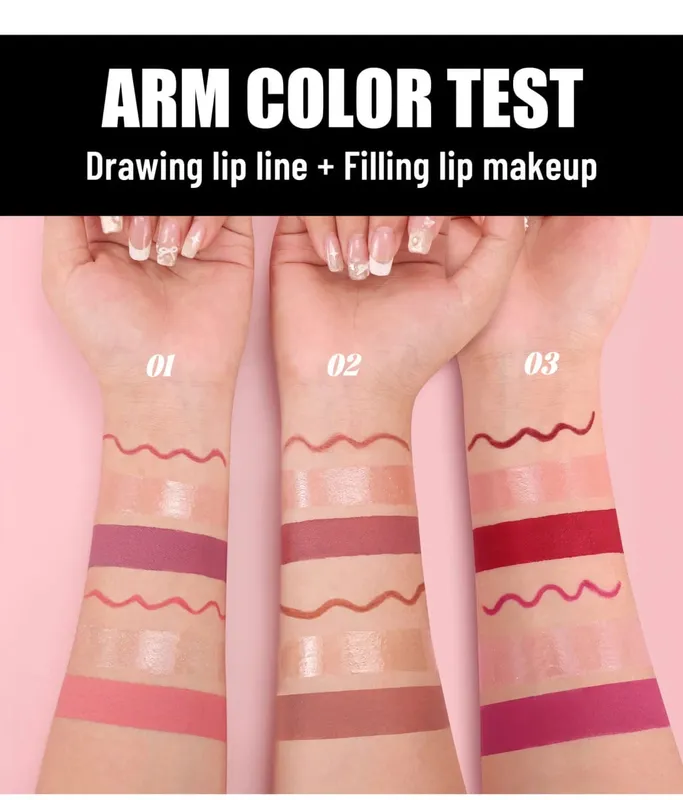 Ensemble de maquillage pour les lèvres, 6 pièces, rouge à lèvres liquide mat imperméable, brillant et crayon à lèvres, hautement pigmentés et faciles à appliquer — image 4