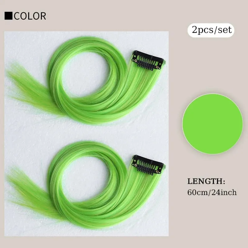 Extensions de cheveux à clips colorés, 2 pièces/ensemble, mèches de fête, 24 pouces, longues et lisses, postiche pour Halloween, vêtements de noël — image 14