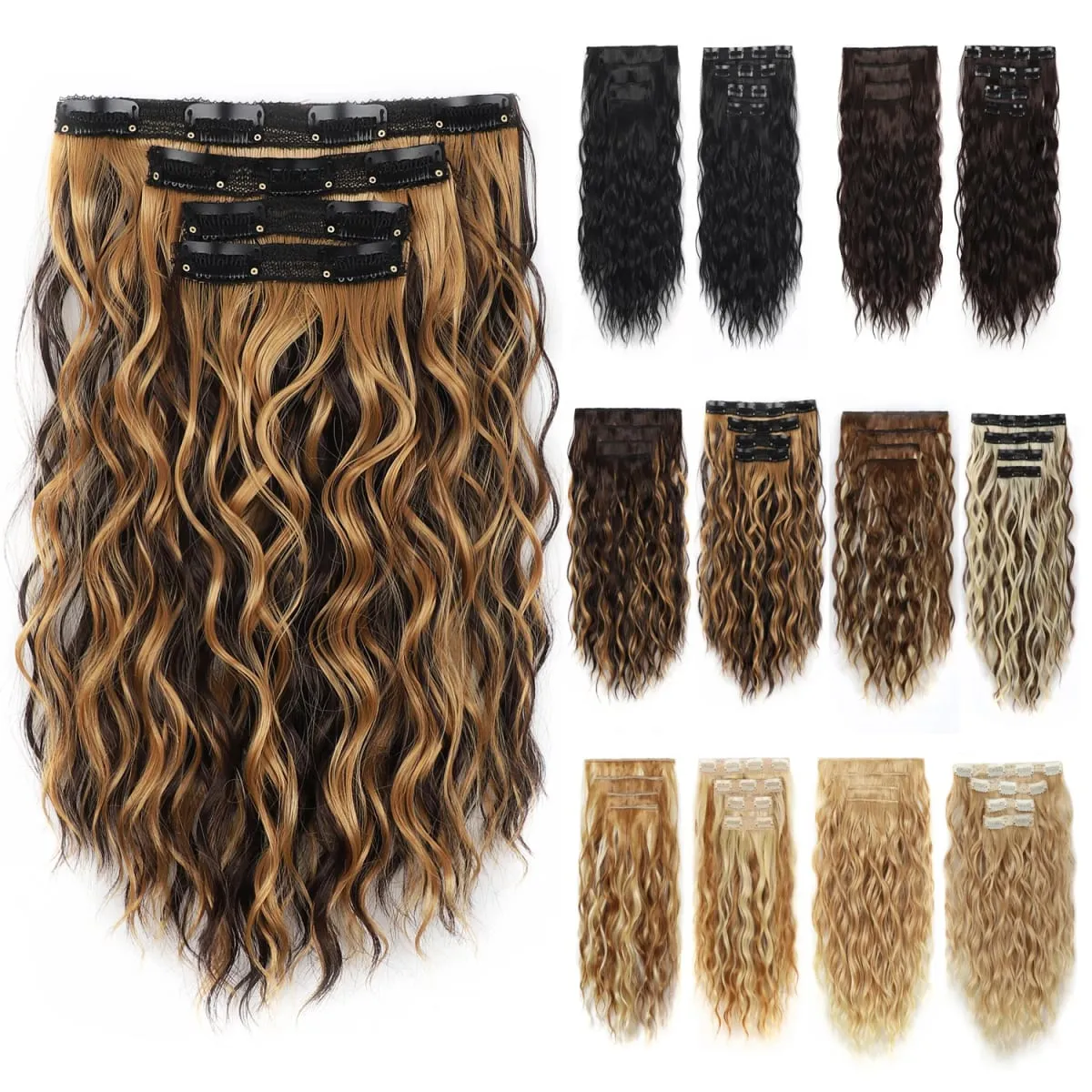 Estensioni dei capelli sintetici 4 pezzi 14 pollici corti ricci ondulati marrone biondo colore trama invisibile del pizzo posticci morbidi naturali per le donne — image 7
