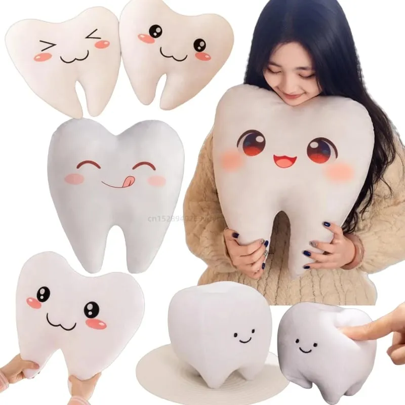 Simulación de encantadores juguetes de peluche con dientes, bonita expresión, dientes blancos, almohada suave rellena, divertido cojín para sofá, regalo para niños — image 2