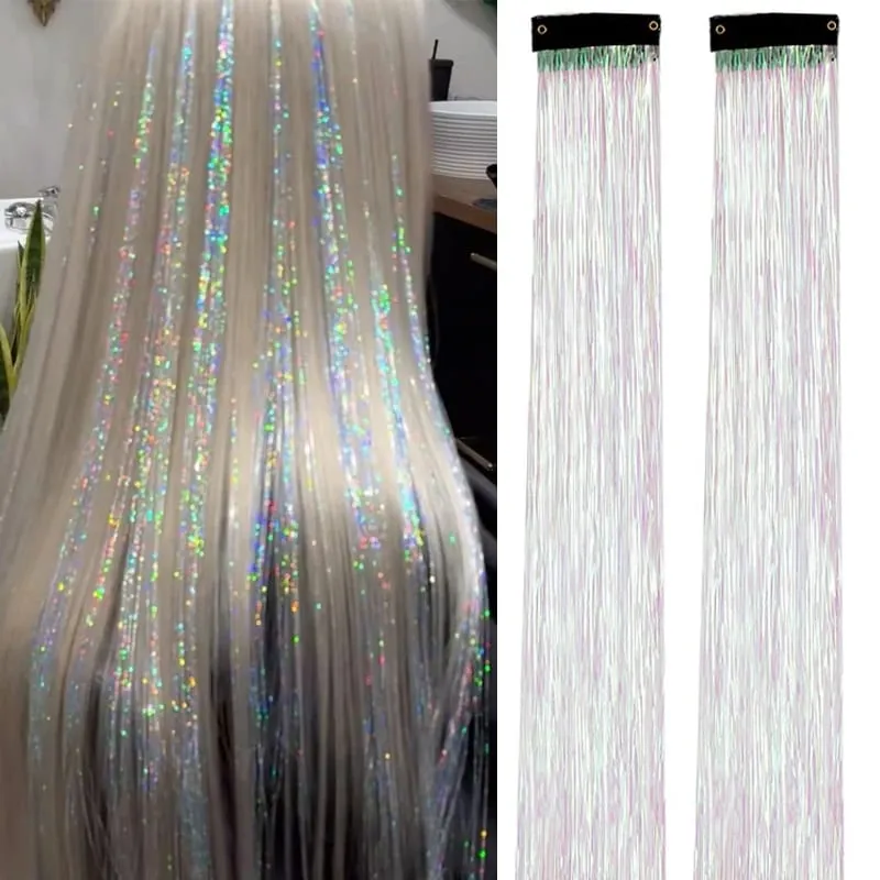 2 ชิ้นผมสังเคราะห์ Tinsel คลิปในส่วนขยายสี Sparkle ผม Tinsel ชุด BB คลิปสำหรับเด็กสาวคริสต์มาสปาร์ตี้ใช้ — image 12
