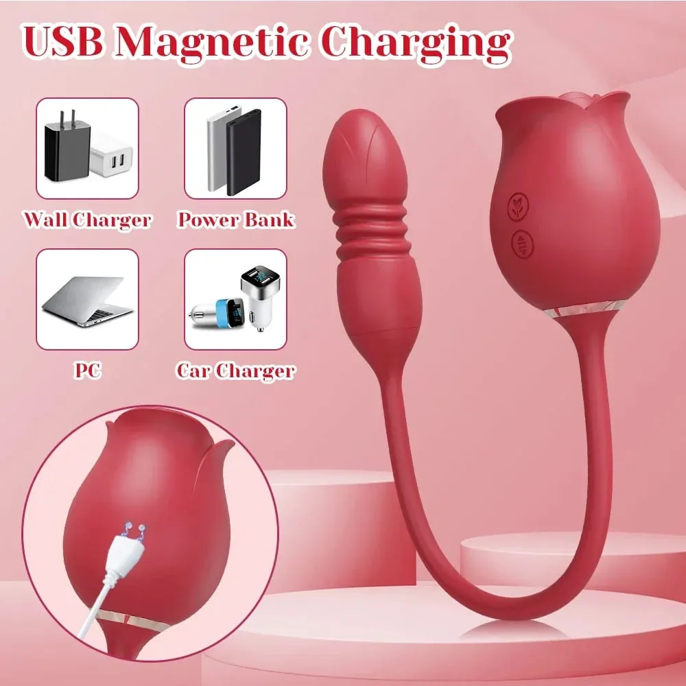 Rose-Sucking Vibrator for Women Clit Clitor Stimulator G Spot Thrusting Dildo Vibrating Female Masturbator Massage Adult Sex Toy — image 3