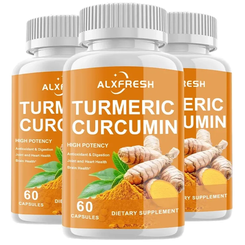 Curcumin Kapslar Kraftiga antiinflammatoriska effekter Lindrar ledsvullnad Stelhet Långsamt åldrande Förbättra humör Främja matsmältningen — image 8
