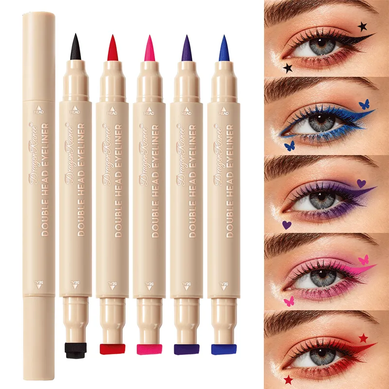 Dobbelt hoved stempel flydende eyeliner Smudsikker hurtigtørrende vandtæt 2 i 1 farverig kærlighedsstjerne sommerfugl øjenlinje blyant makeup