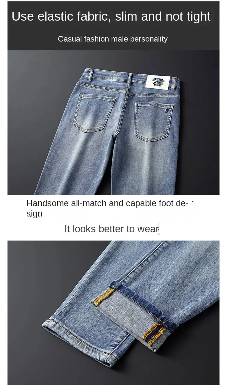 Jeans Kualitas Tinggi Baru 2024 Pakaian Pria Fashion Kasual Serbaguna Ringan Mewah dan Kesederhanaan Celana Meruncing Slim Fit — image 9