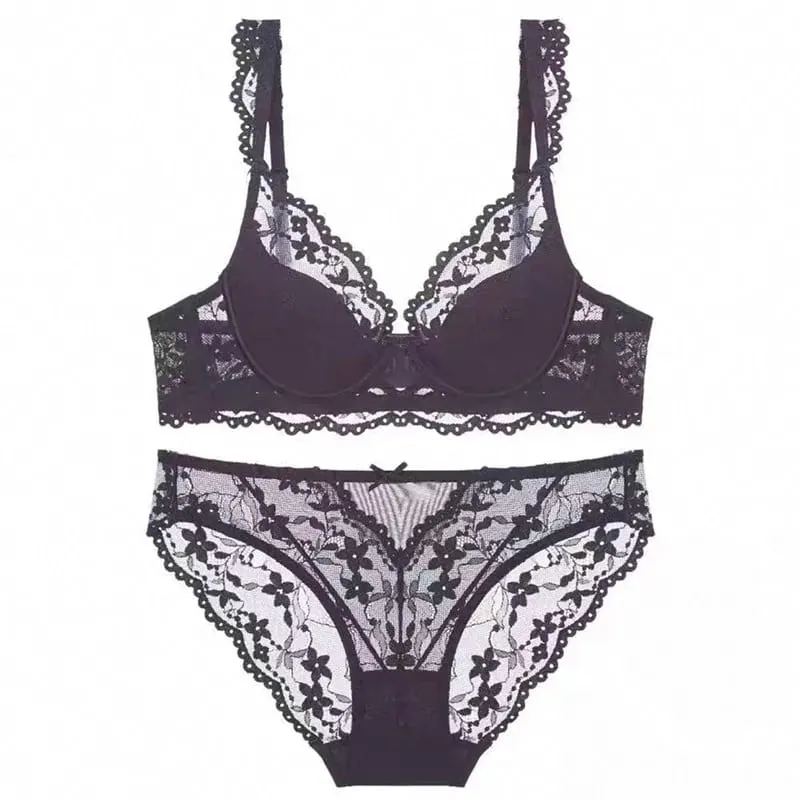 French Flutter Sleeve Blonde Dame BH Sæt Blødt bøjle Tyndt Åndbar Sexet Minimizer Beauty Back Lingeri 32‑38 AB — image 8
