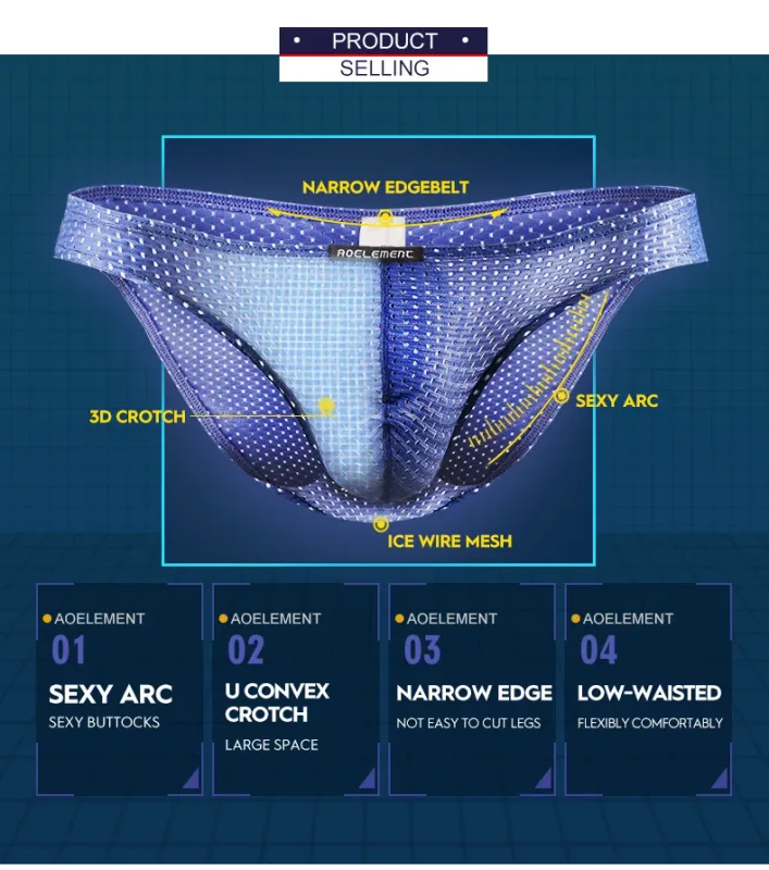 2PCS Slip stretti trasparenti in seta di ghiaccio, slip piccoli da uomo, occhi a rete, pantaloni giovanili traspiranti — image 2