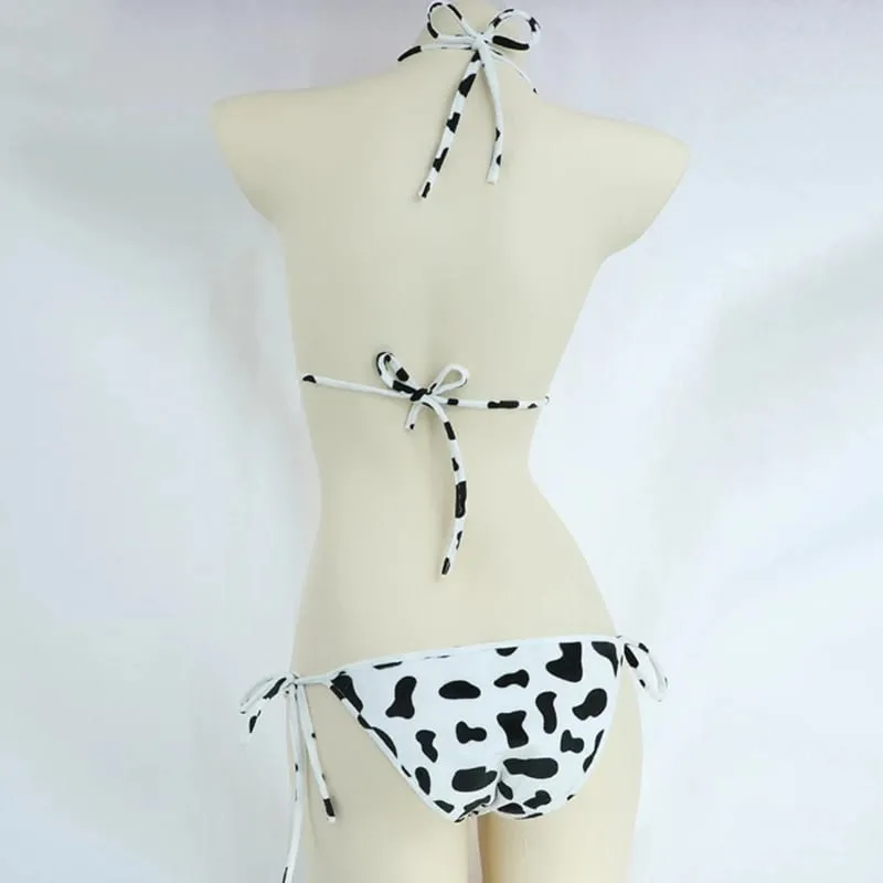 ชุดบิกินี่สตรีสไตล์ญี่ปุ่นน่ารักนมวัว Dotted MINI ชุดบิกินี่ชุดชั้นใน Halter คอ Bras Top กางเกง Panty — image 3